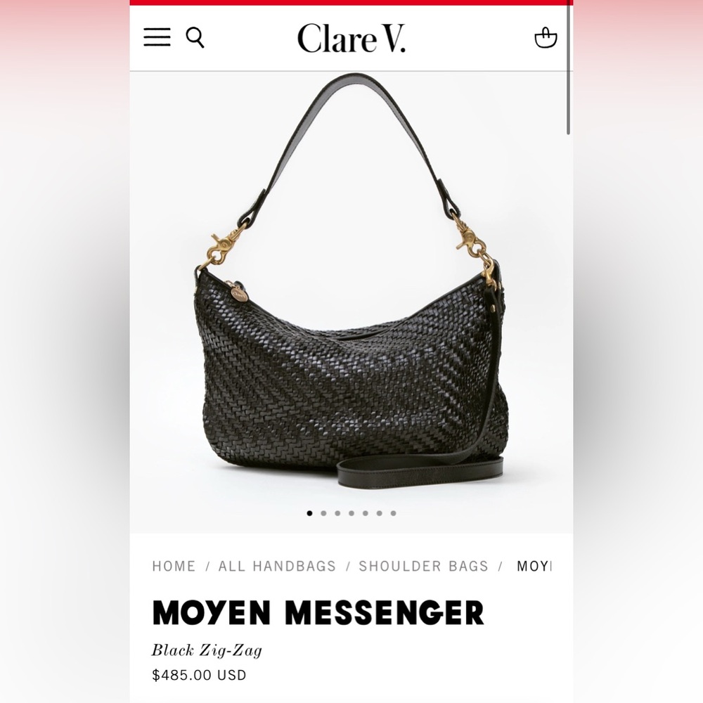 Clare V Moyen Messenger Black Woven Leather Shoulder Bag